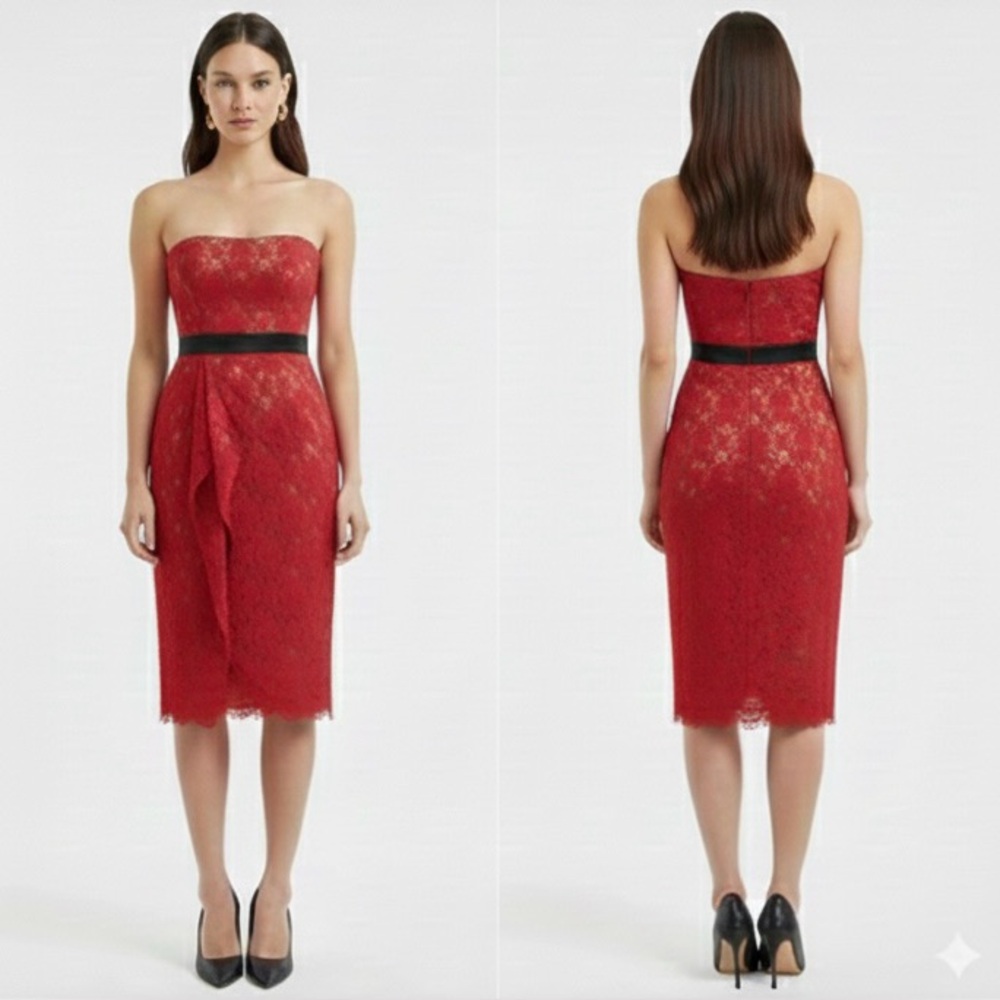 Bcbgmaxazria red lace dress. Size 10